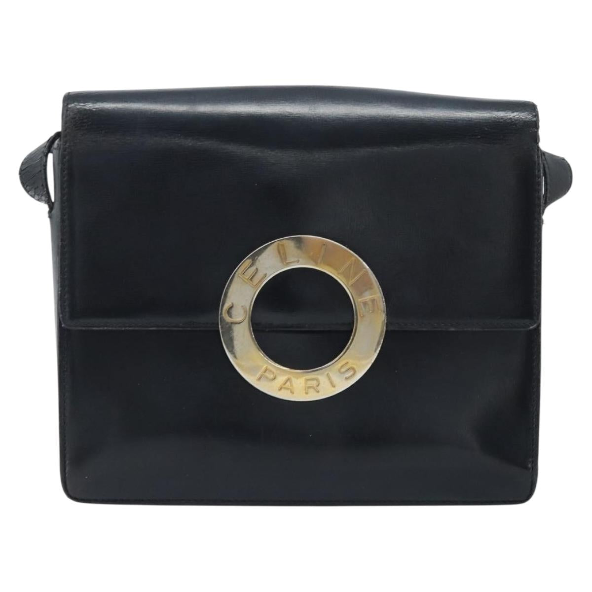 CELINE Shoulder Bag Leather Black Gold Auth mr2124A