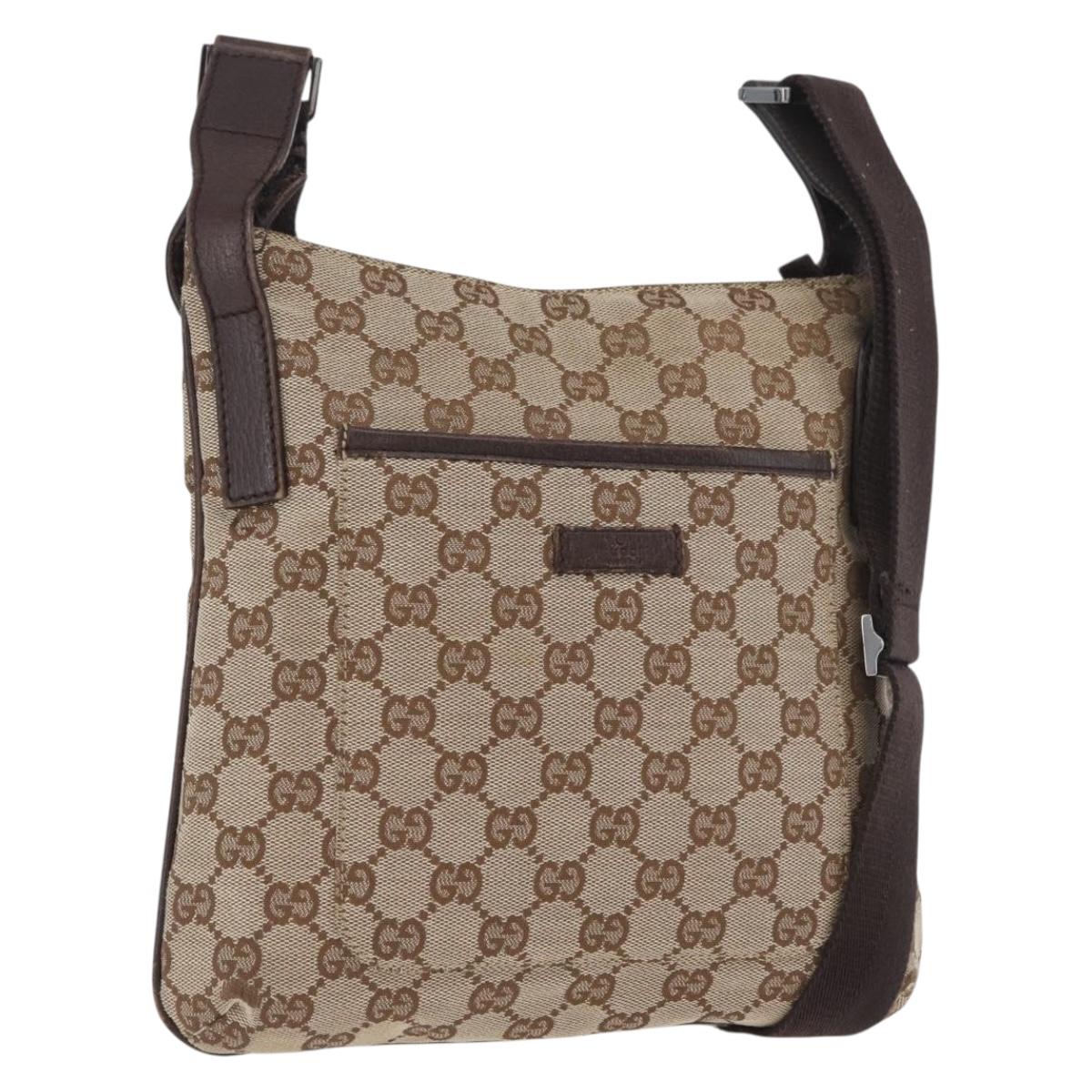 GUCCI GG Canvas Shoulder Bag Beige Silver 122793 Auth mr2126