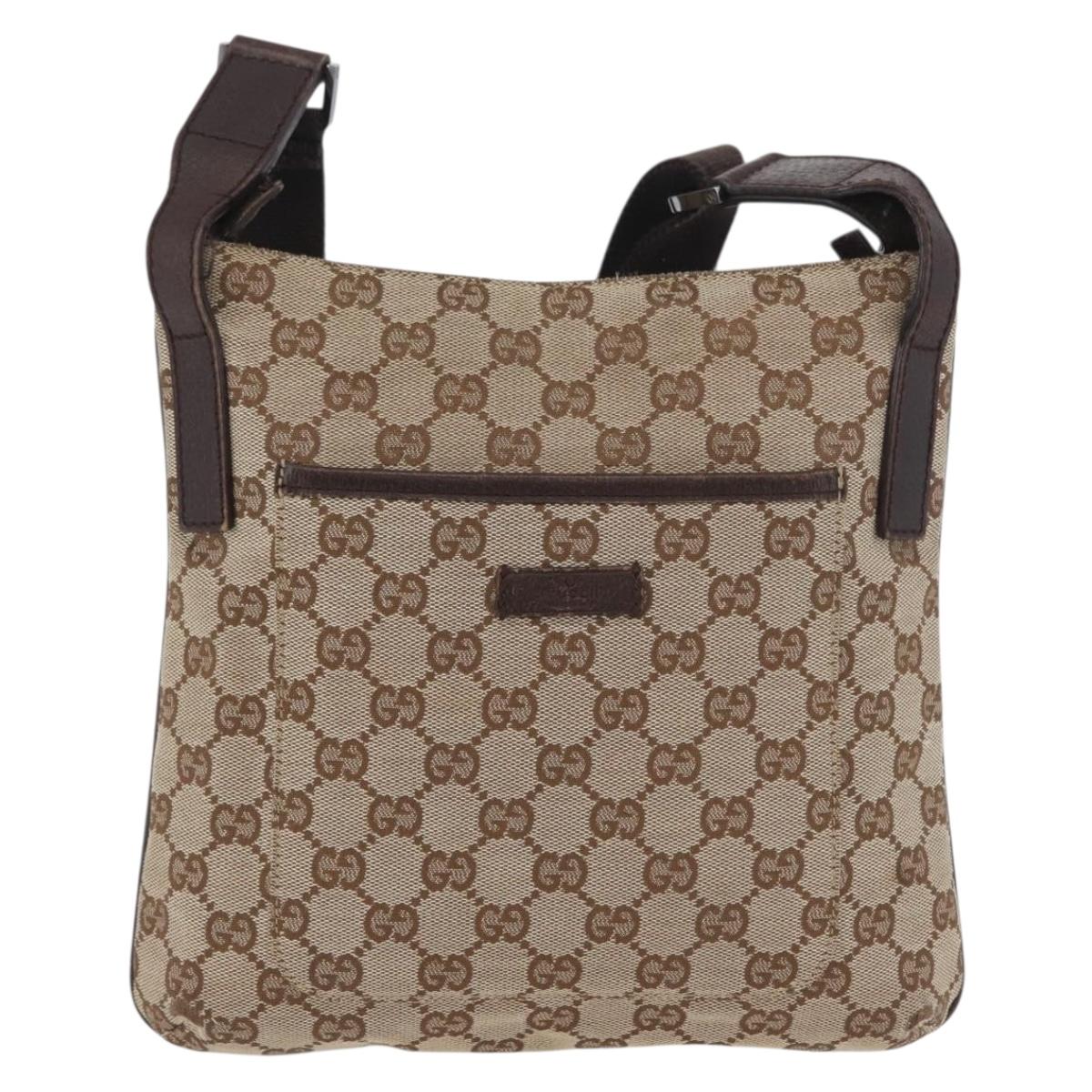 GUCCI GG Canvas Shoulder Bag Beige Silver 122793 Auth mr2126