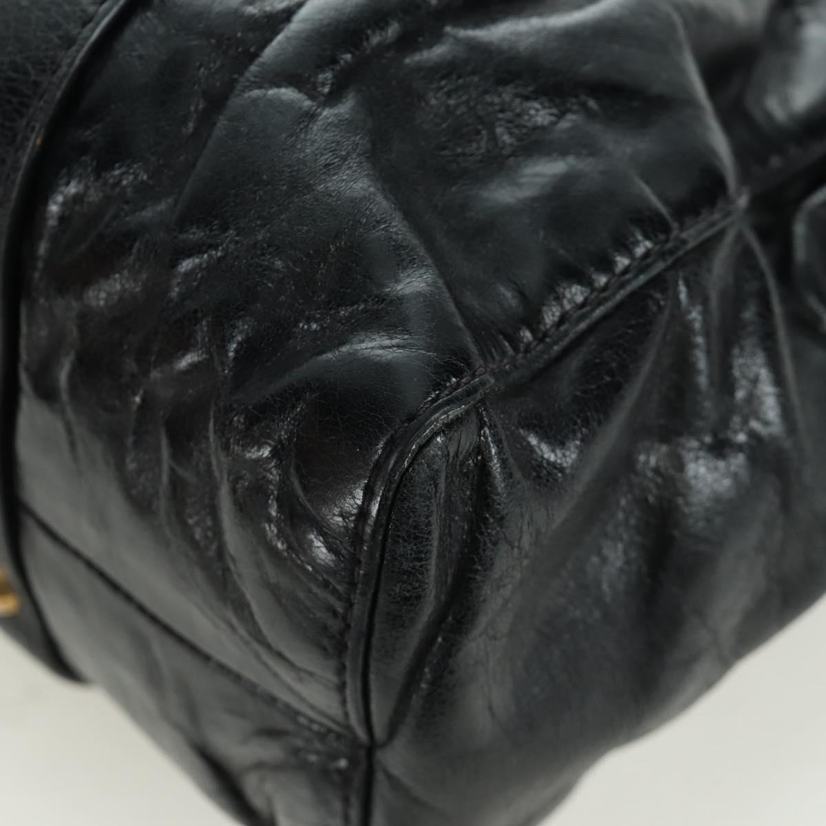 Miu Miu Hand Bag Leather 2way Black Gold Auth mr2127SAV