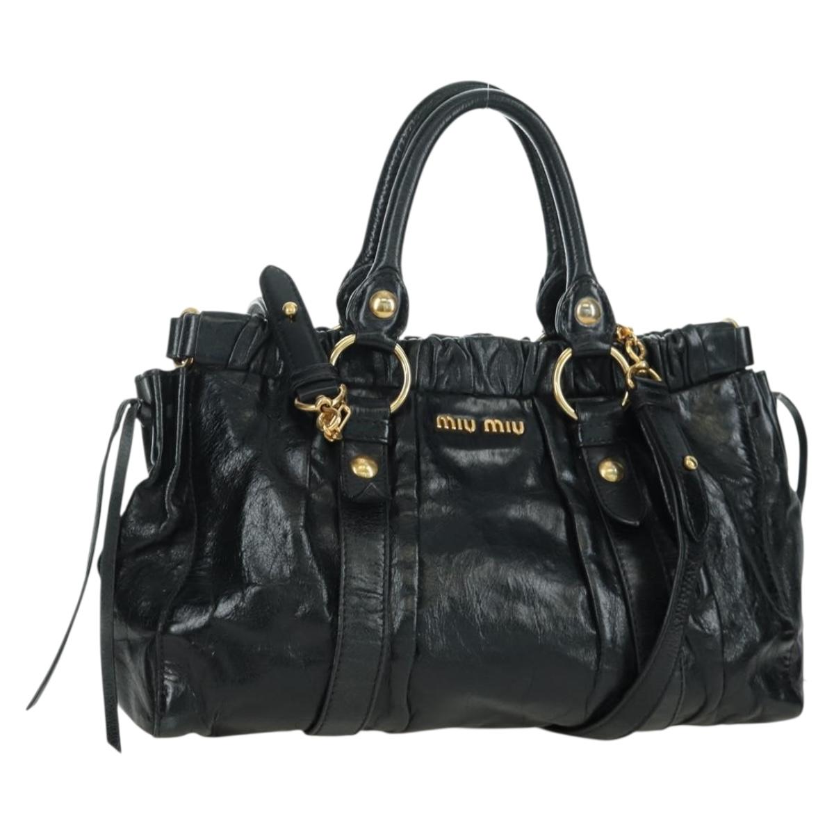 Miu Miu Hand Bag Leather 2way Black Gold Auth mr2127SAV