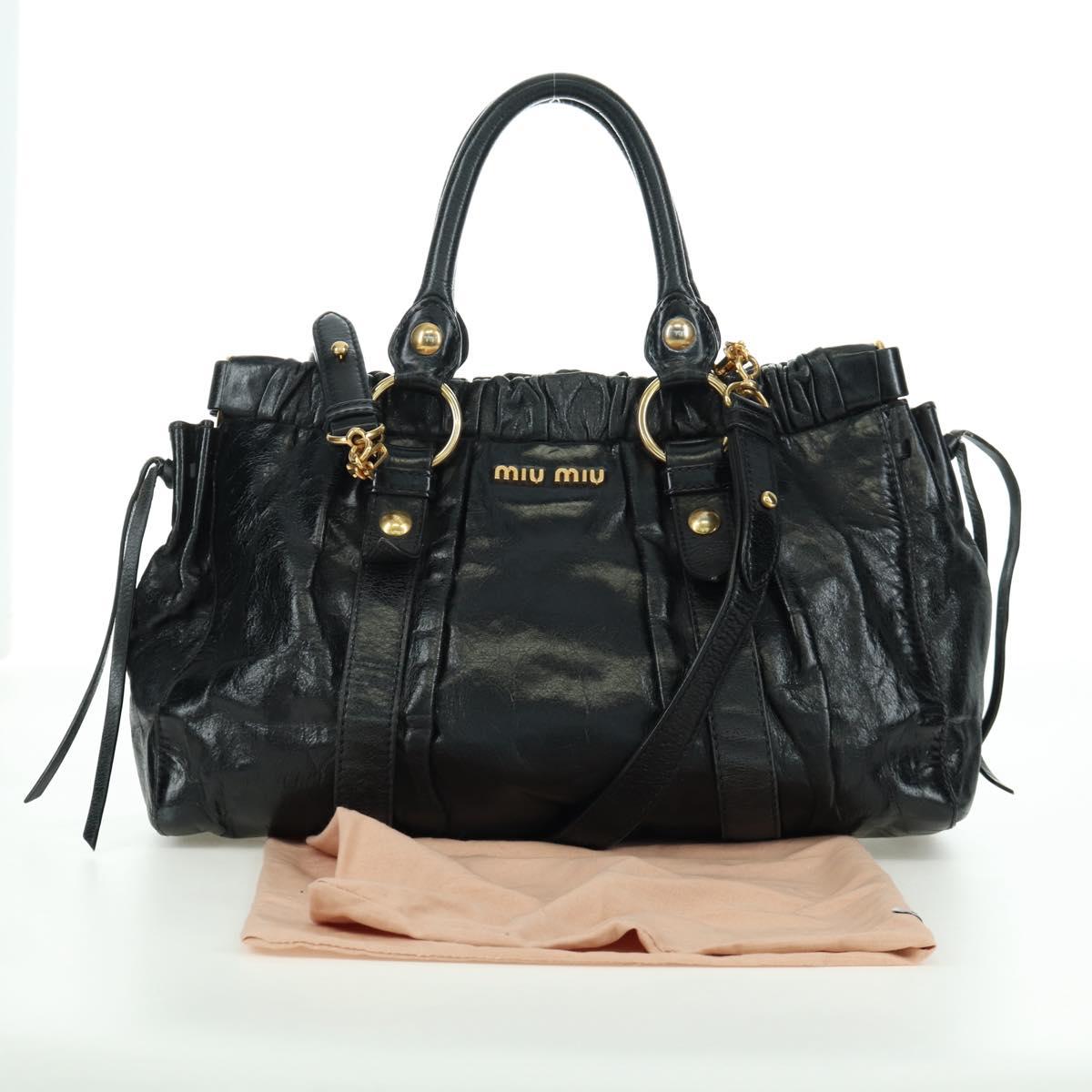 Miu Miu Hand Bag Leather 2way Black Gold Auth mr2127SAV