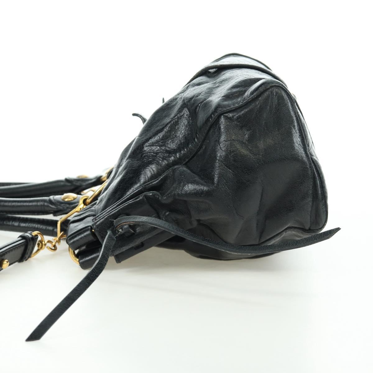 Miu Miu Hand Bag Leather 2way Black Gold Auth mr2127SAV