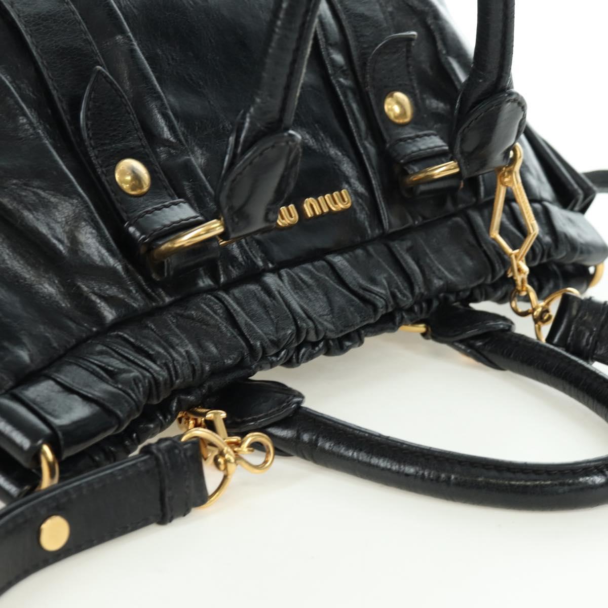 Miu Miu Hand Bag Leather 2way Black Gold Auth mr2127SAV