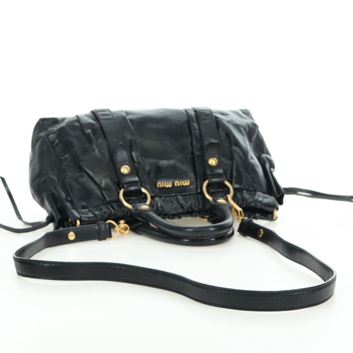 Miu Miu Hand Bag Leather 2way Black Gold Auth mr2127SAV