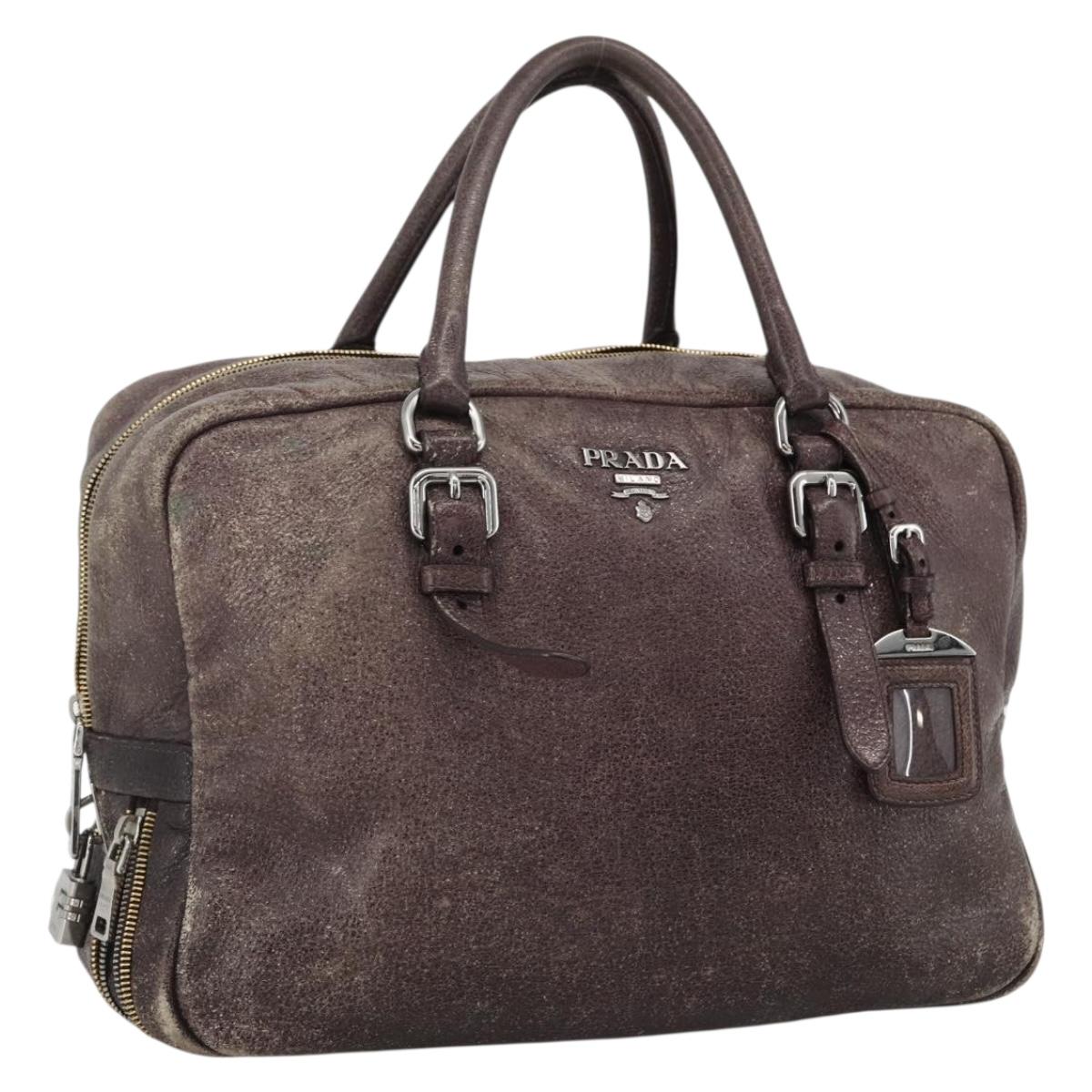 PRADA Hand Bag Leather Purple Silver Auth mr2128