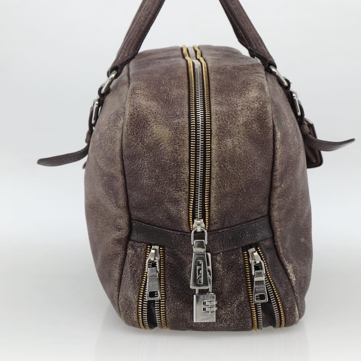 PRADA Hand Bag Leather Purple Silver Auth mr2128
