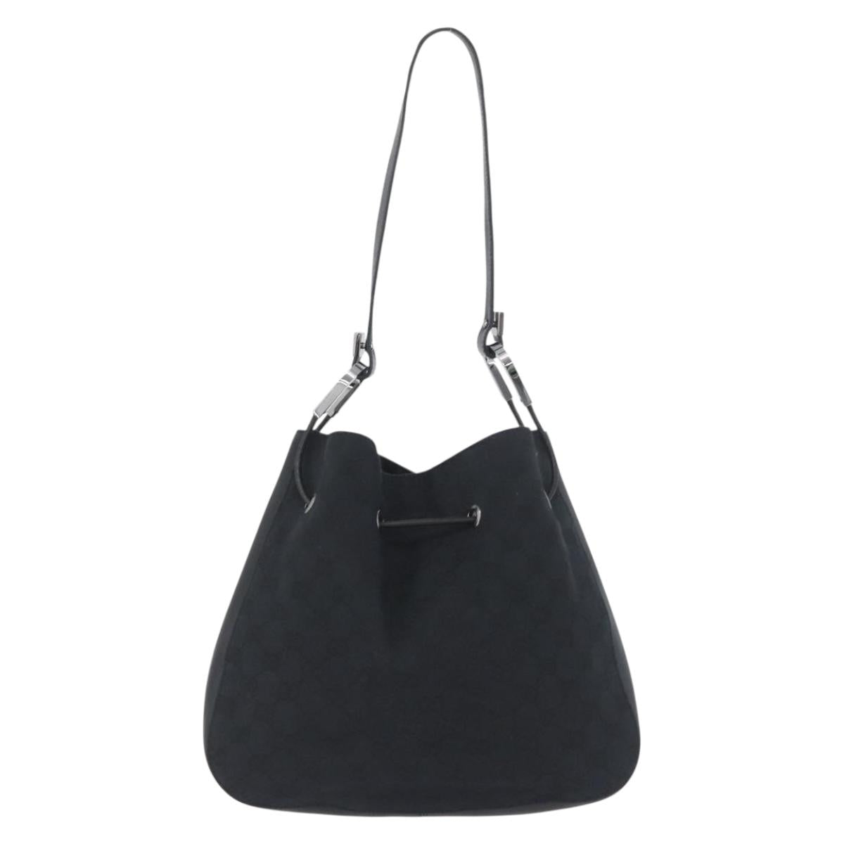 GUCCI GG Canvas Shoulder Bag Black Silver 001 3748 Auth mr2131