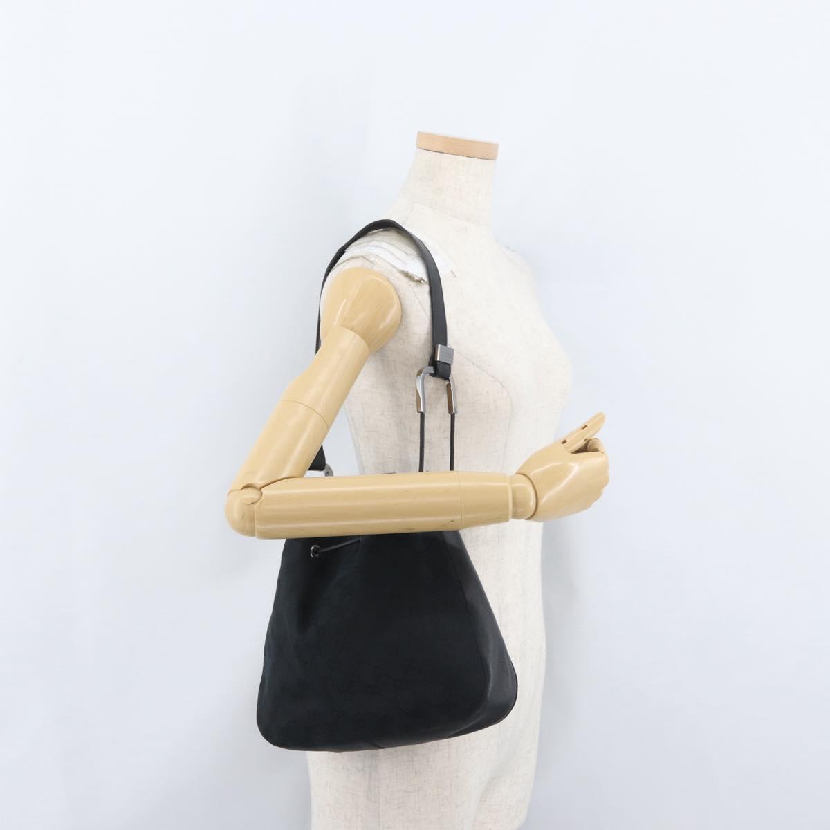 GUCCI GG Canvas Shoulder Bag Black Silver 001 3748 Auth mr2131