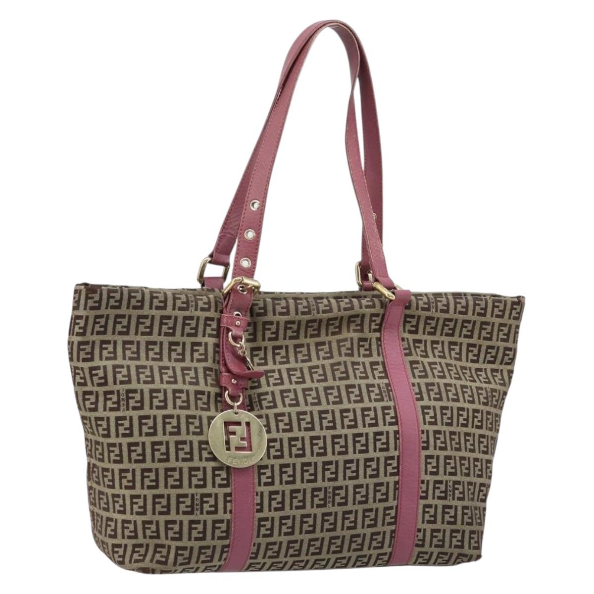 FENDI Zucchino Canvas Tote Bag Brown Gold Auth mr2135