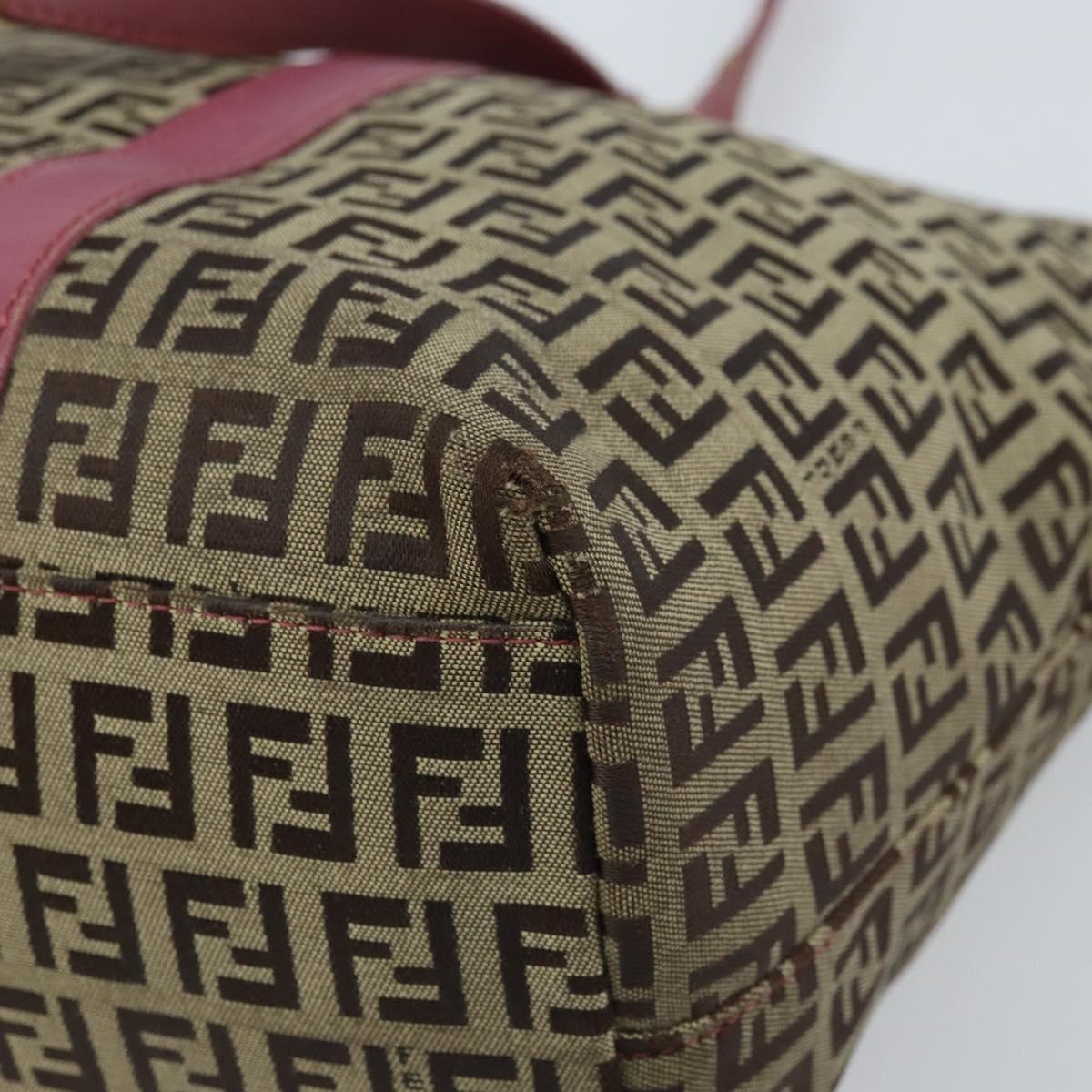 FENDI Zucchino Canvas Tote Bag Brown Gold Auth mr2135