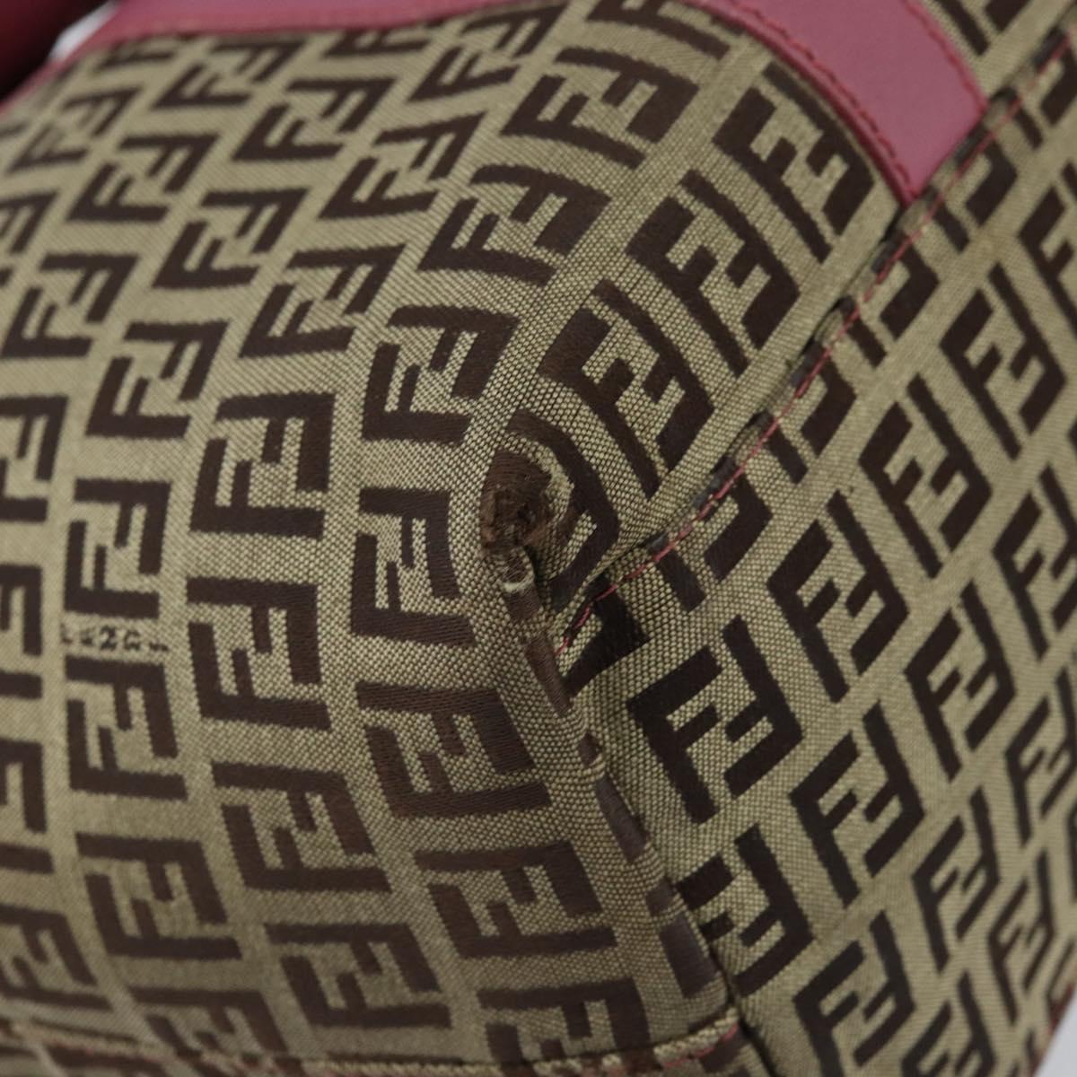 FENDI Zucchino Canvas Tote Bag Brown Gold Auth mr2135