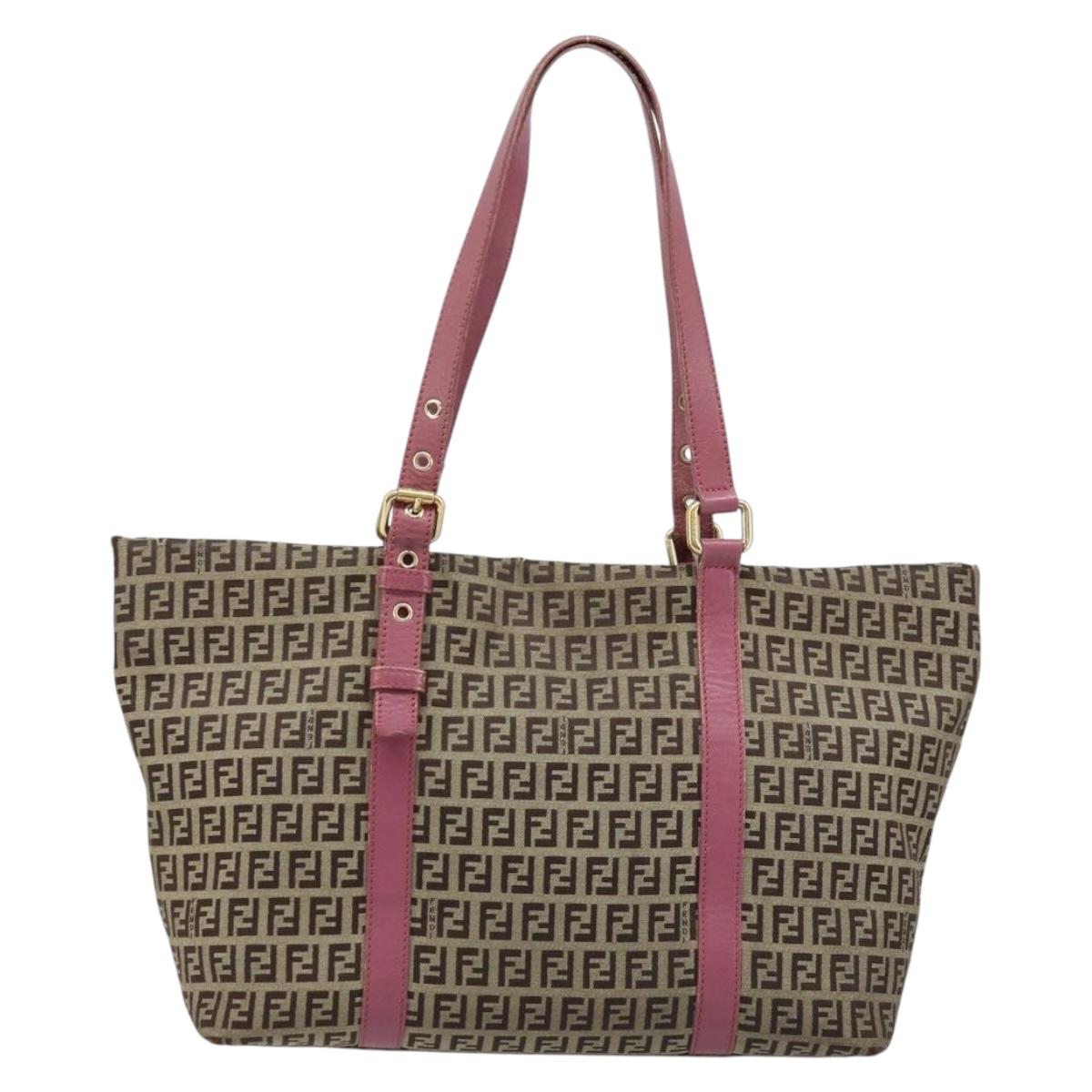 FENDI Zucchino Canvas Tote Bag Brown Gold Auth mr2135