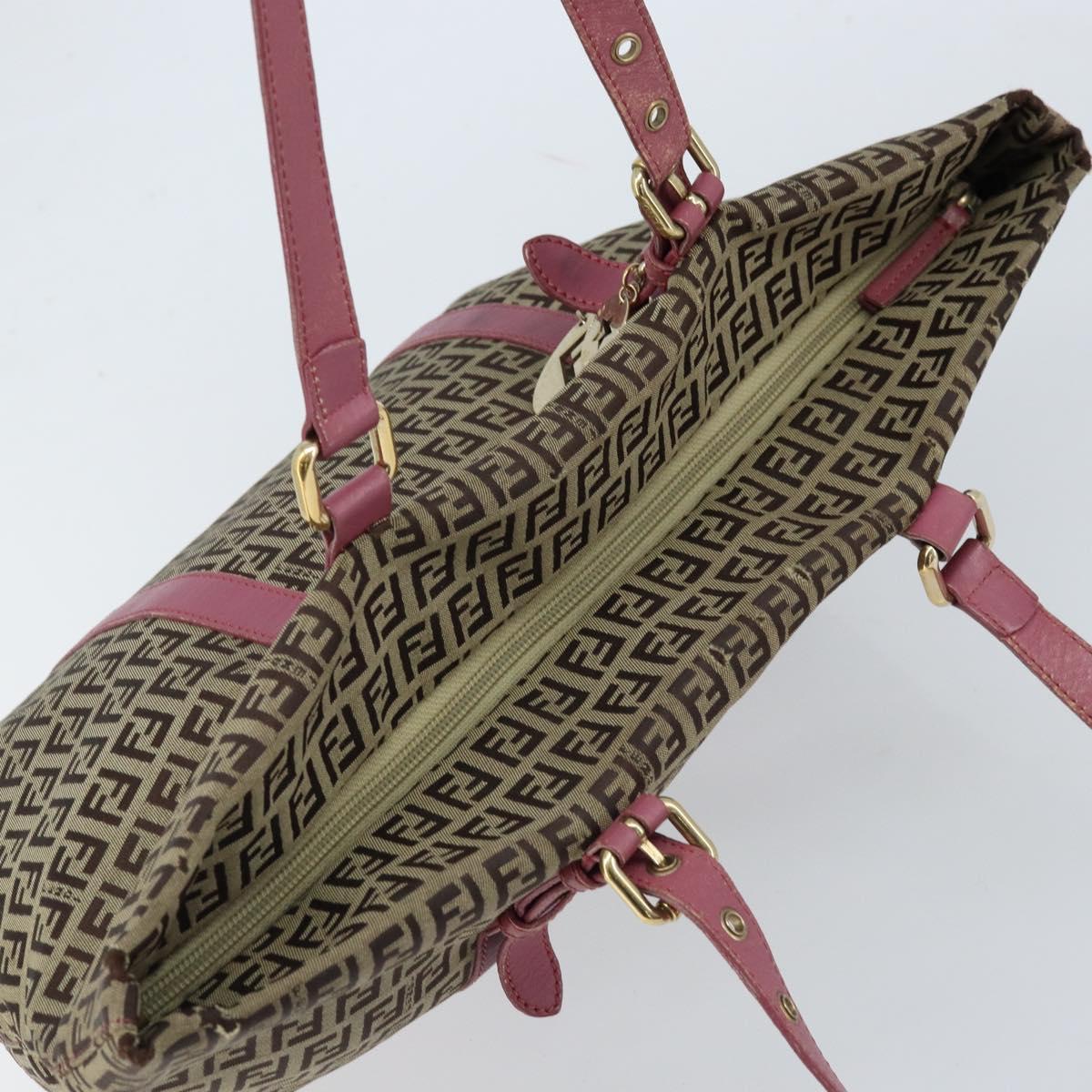 FENDI Zucchino Canvas Tote Bag Brown Gold Auth mr2135