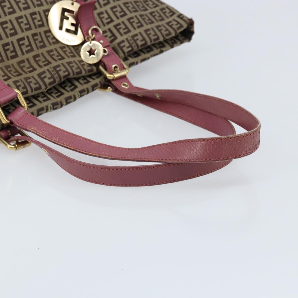 FENDI Zucchino Canvas Tote Bag Brown Gold Auth mr2135