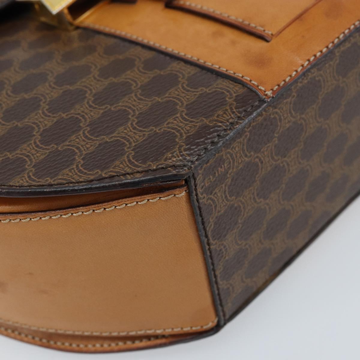 CELINE Macadam Canvas Hand Bag PVC Leather Brown Gold Auth mr2139A