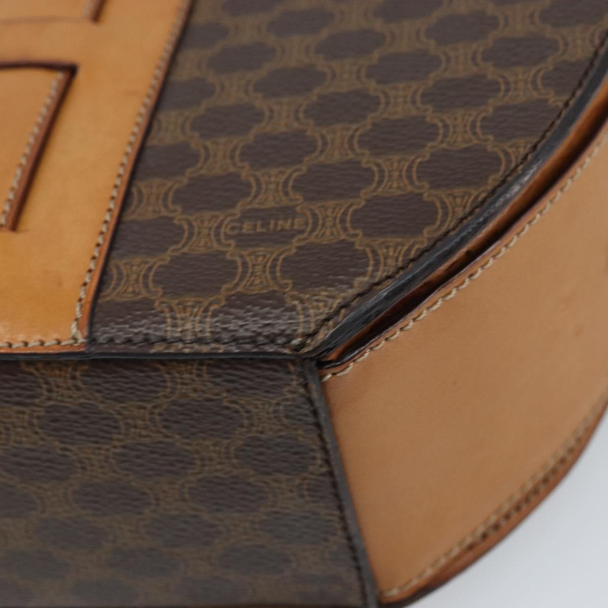 CELINE Macadam Canvas Hand Bag PVC Leather Brown Gold Auth mr2139A