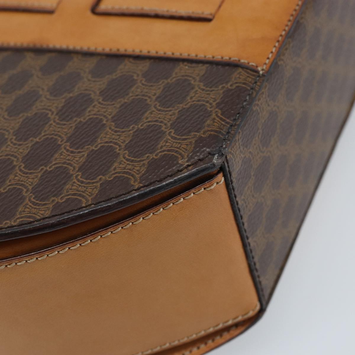 CELINE Macadam Canvas Hand Bag PVC Leather Brown Gold Auth mr2139A