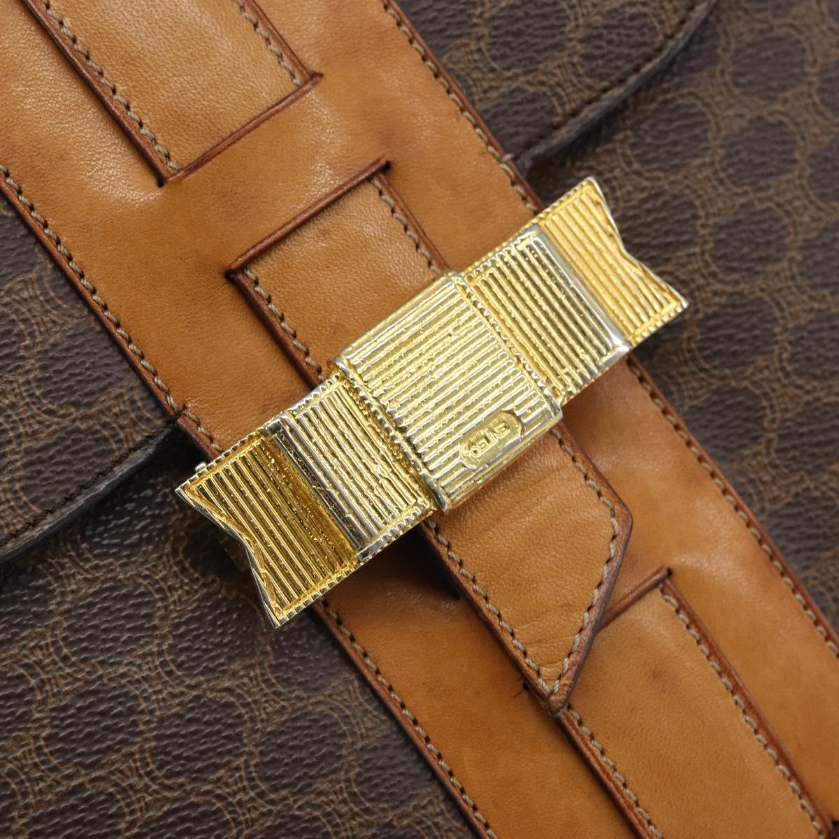 CELINE Macadam Canvas Hand Bag PVC Leather Brown Gold Auth mr2139A