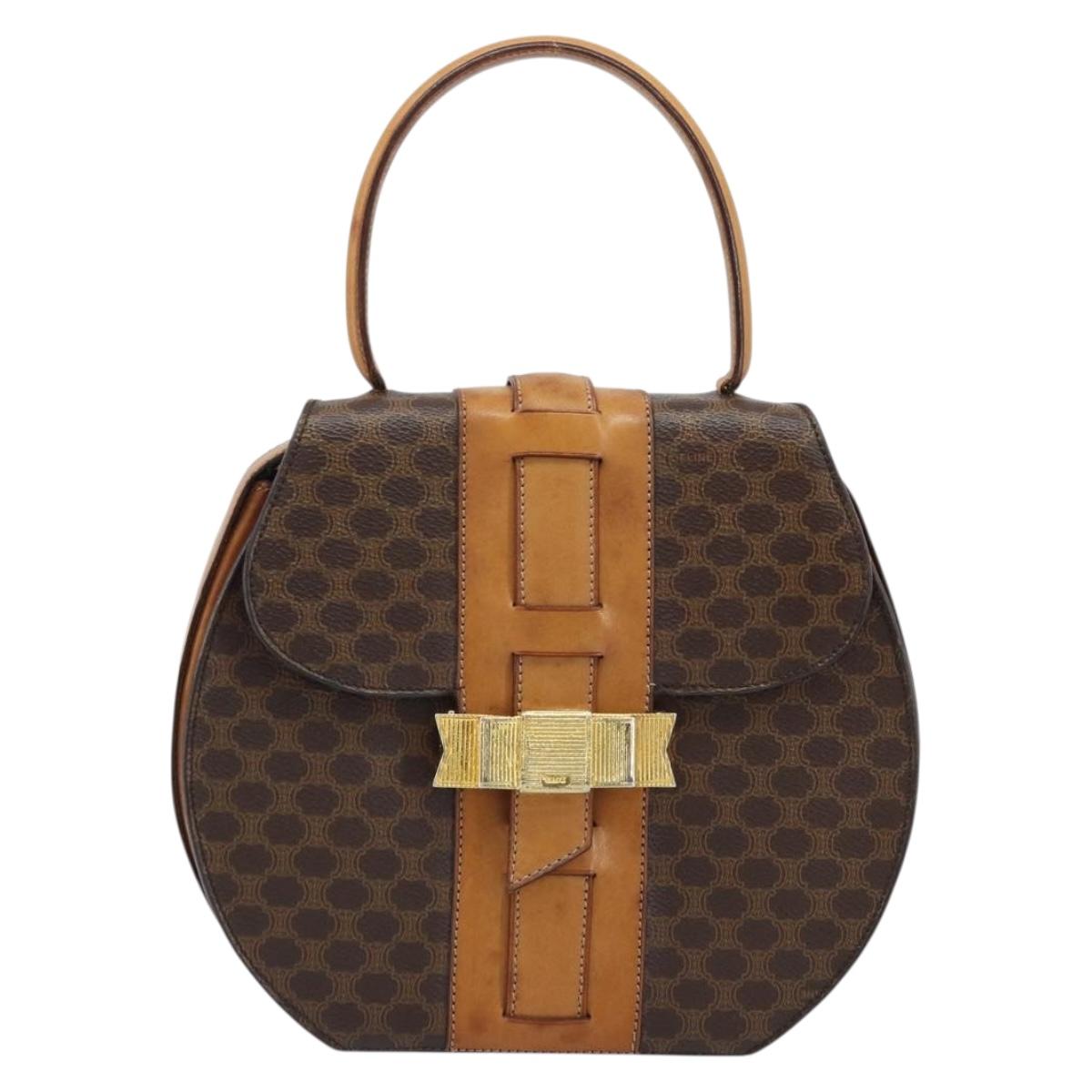 CELINE Macadam Canvas Hand Bag PVC Leather Brown Gold Auth mr2139A