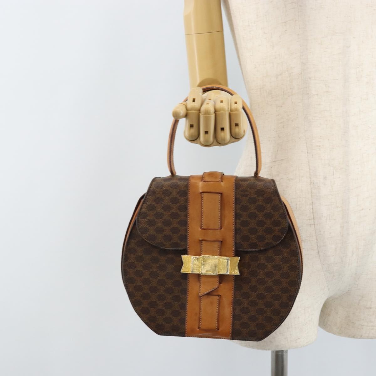 CELINE Macadam Canvas Hand Bag PVC Leather Brown Gold Auth mr2139A