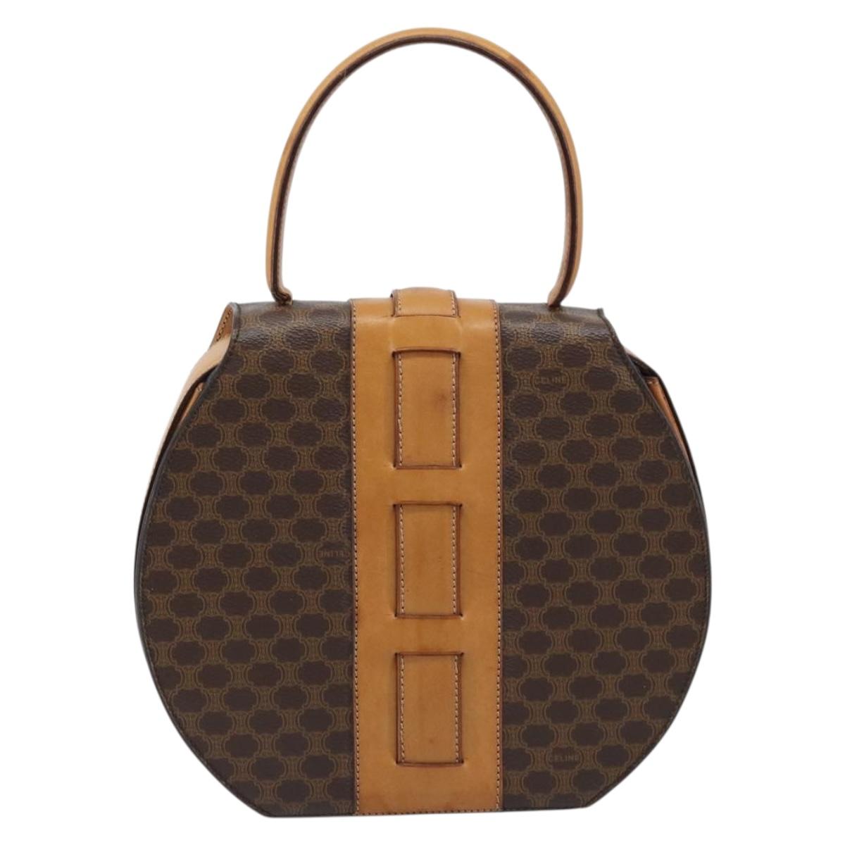 CELINE Macadam Canvas Hand Bag PVC Leather Brown Gold Auth mr2139A