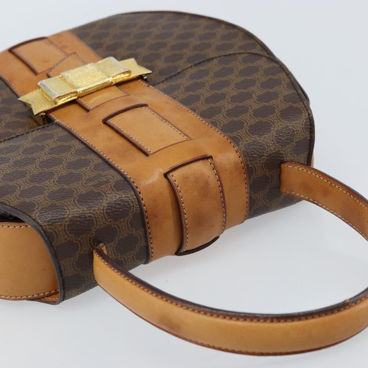 CELINE Macadam Canvas Hand Bag PVC Leather Brown Gold Auth mr2139A