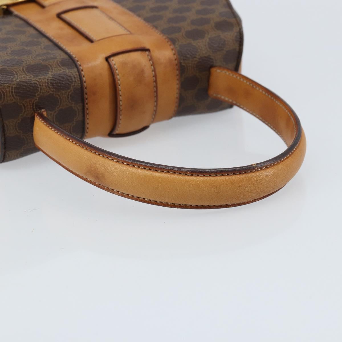 CELINE Macadam Canvas Hand Bag PVC Leather Brown Gold Auth mr2139A