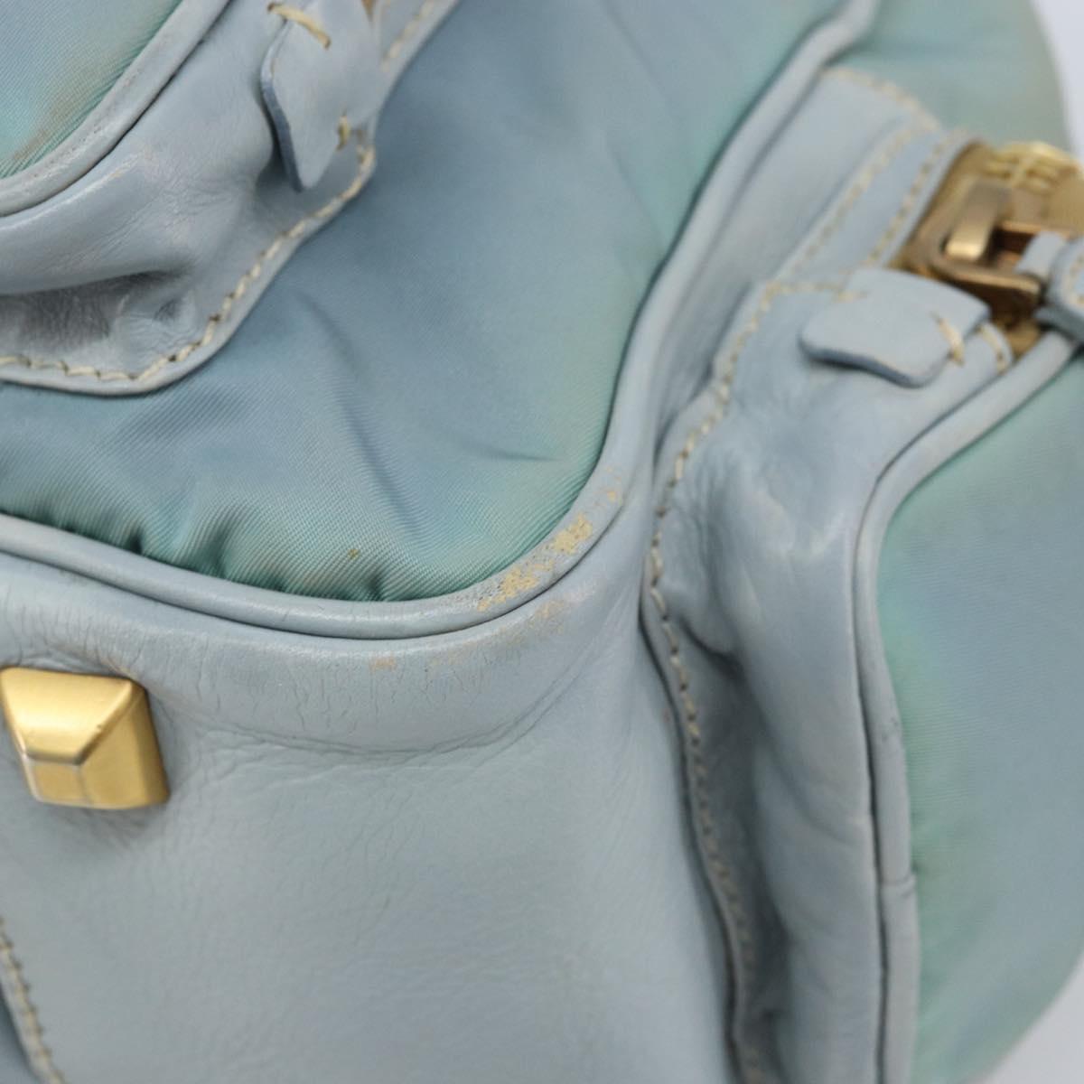 PRADA Hand Bag Nylon Light Blue Gold Auth mr2145A