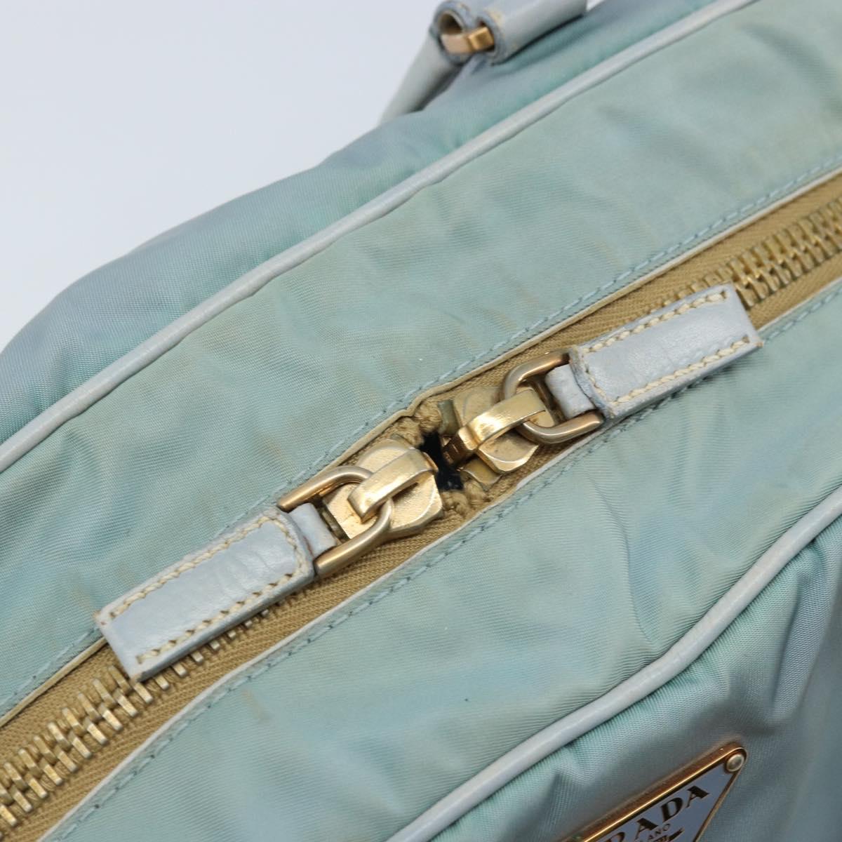 PRADA Hand Bag Nylon Light Blue Gold Auth mr2145A