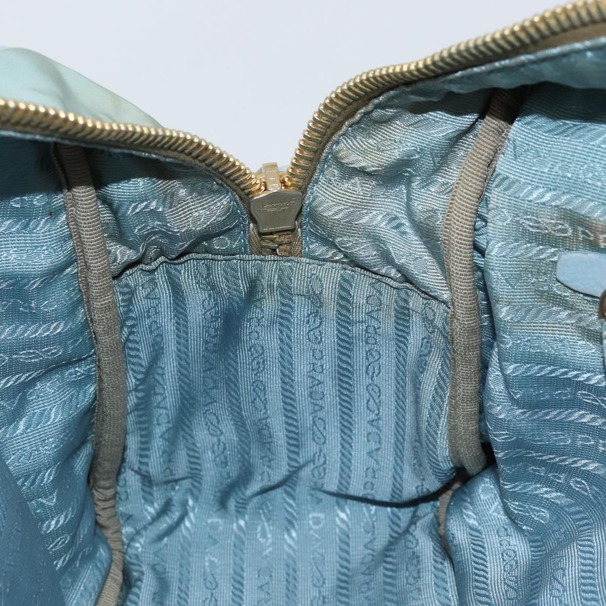 PRADA Hand Bag Nylon Light Blue Gold Auth mr2145A