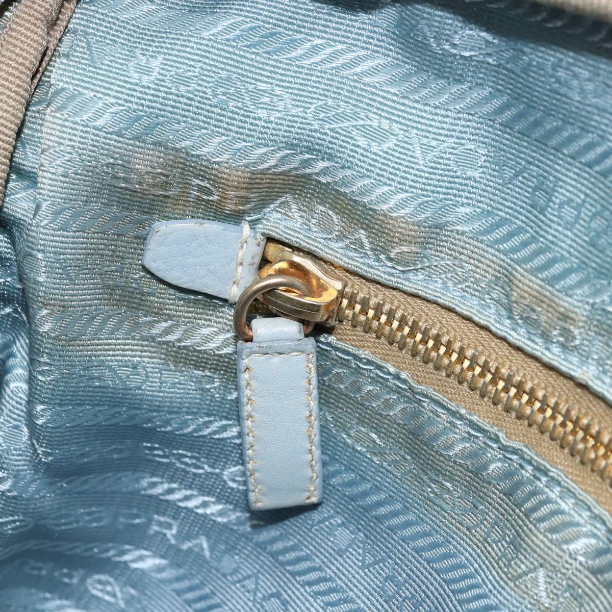 PRADA Hand Bag Nylon Light Blue Gold Auth mr2145A