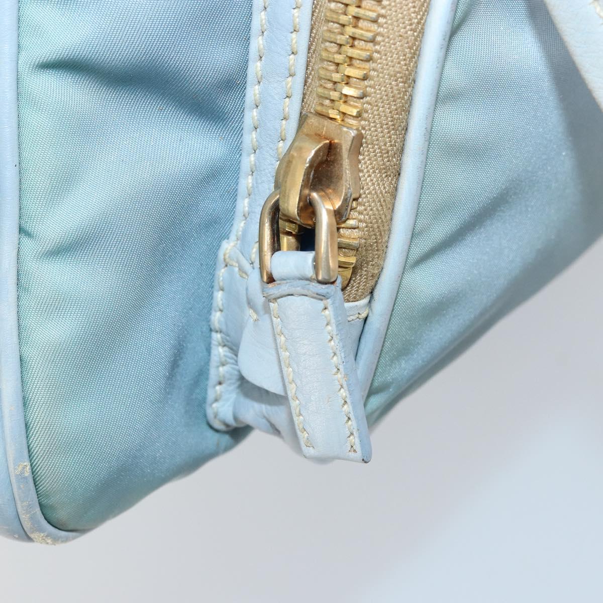 PRADA Hand Bag Nylon Light Blue Gold Auth mr2145A