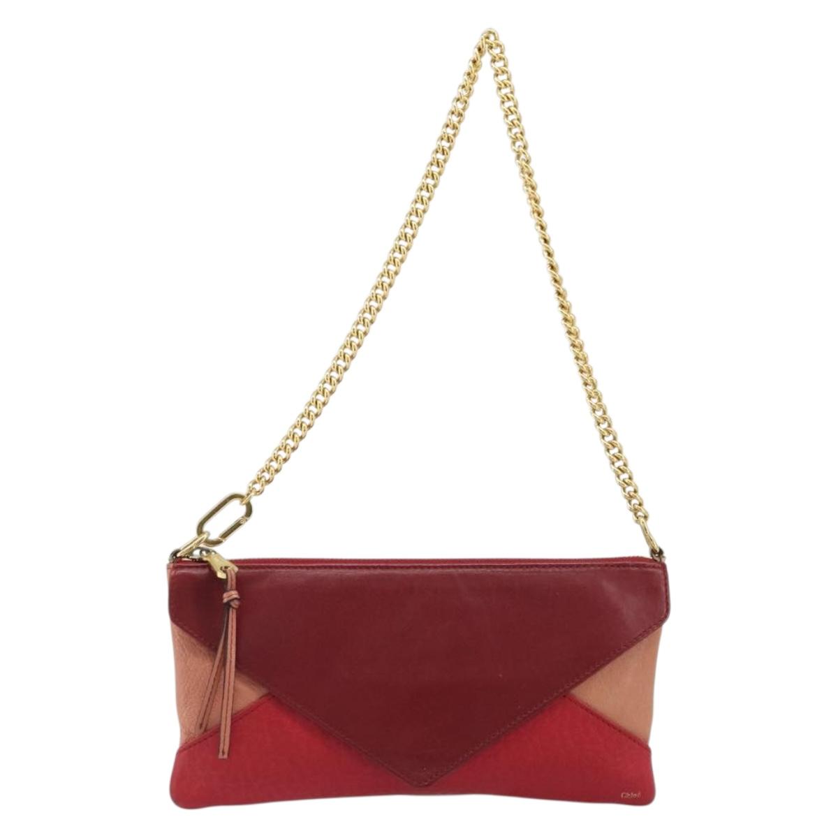 Chloe Shoulder Bag Leather Red Gold Auth mr2151