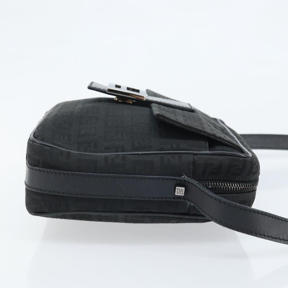 FENDI Zucchino Canvas Shoulder Bag Black Silver Auth mr2153V