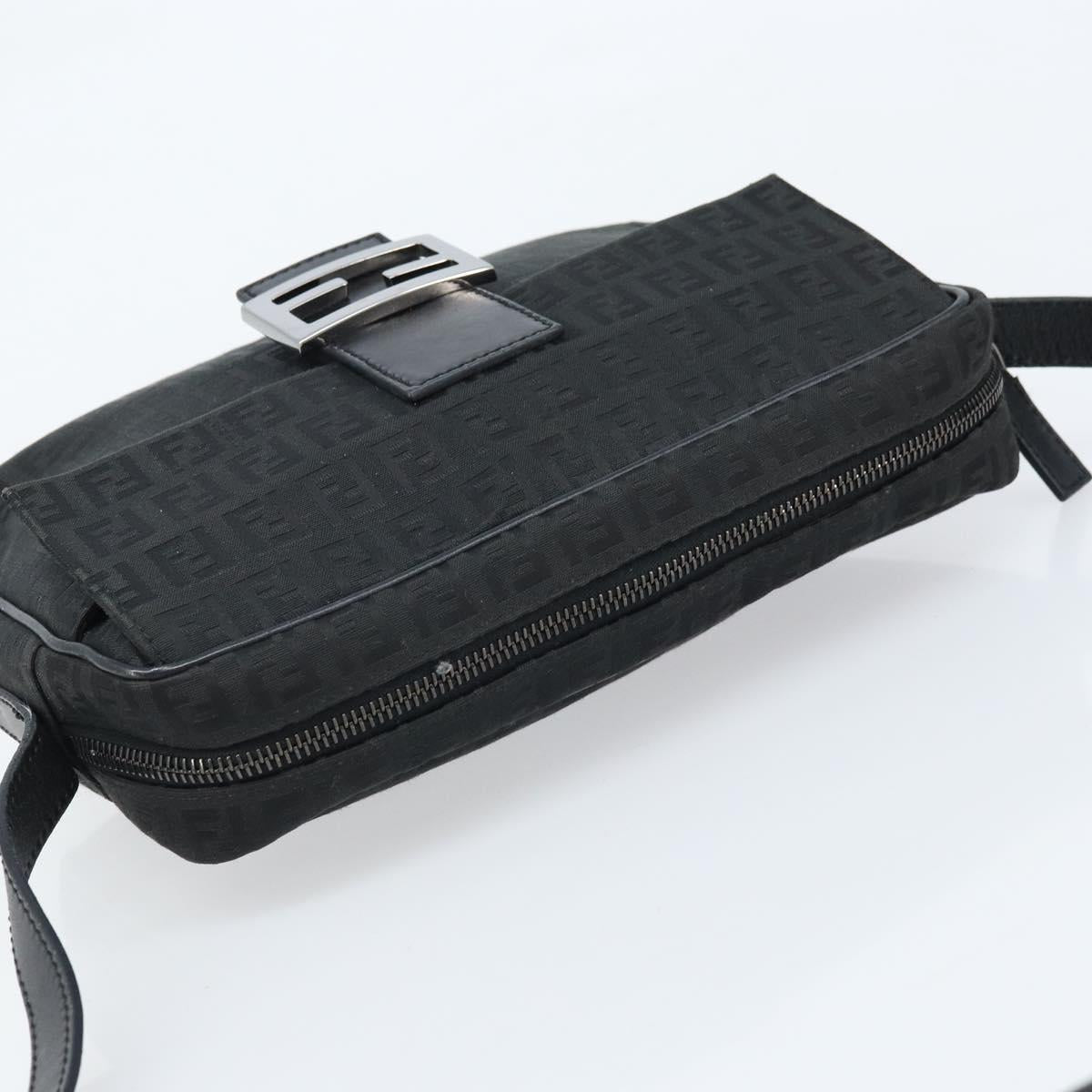 FENDI Zucchino Canvas Shoulder Bag Black Silver Auth mr2153V