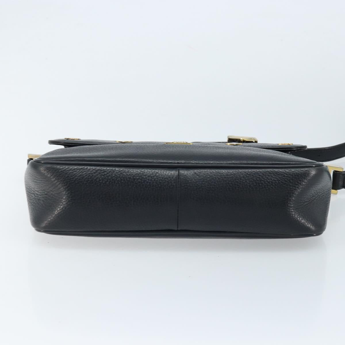 MCM Shoulder Bag Leather Black Gold Auth mr2156