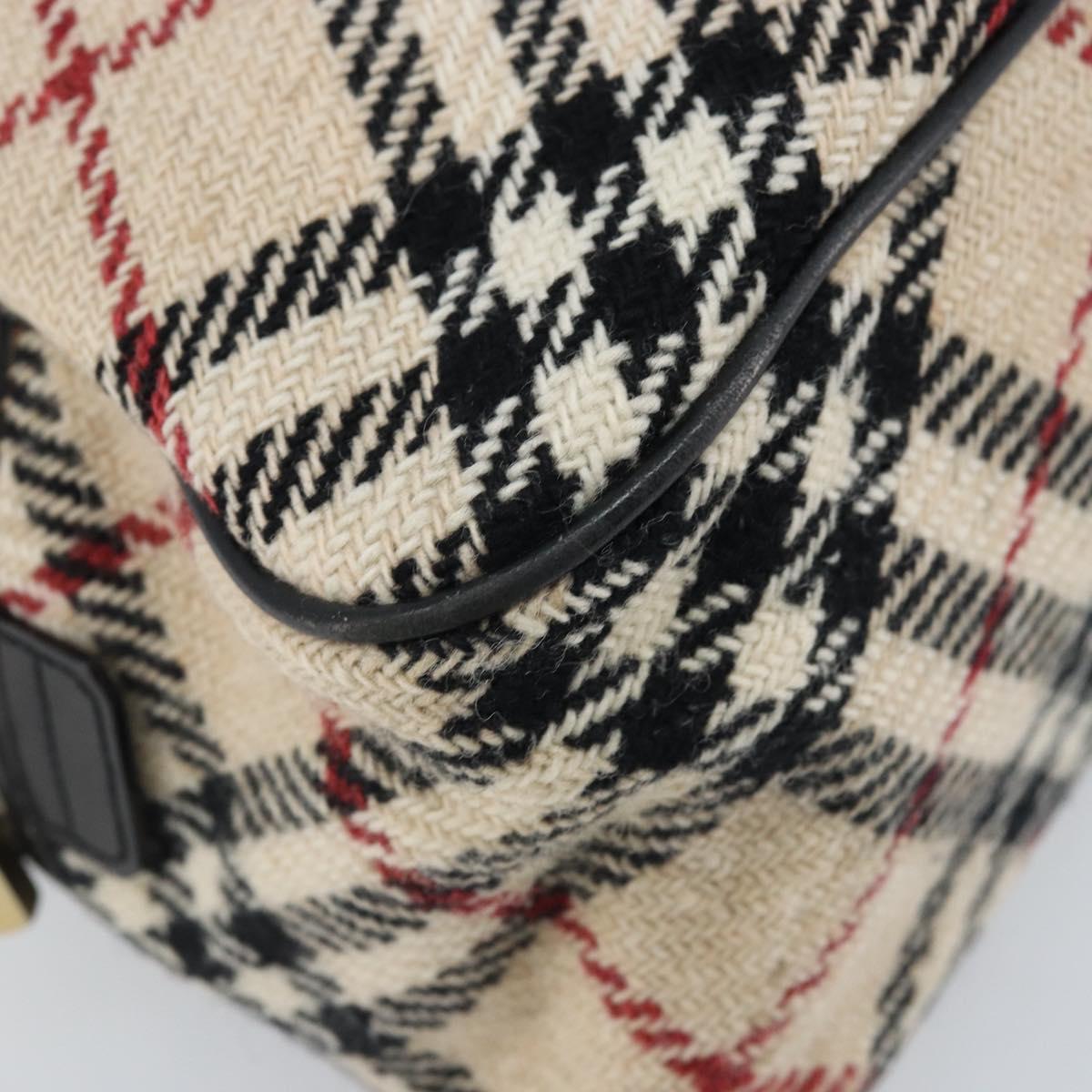 BURBERRY Nova Check Hand Bag Wool Beige Gold Auth mr2159V