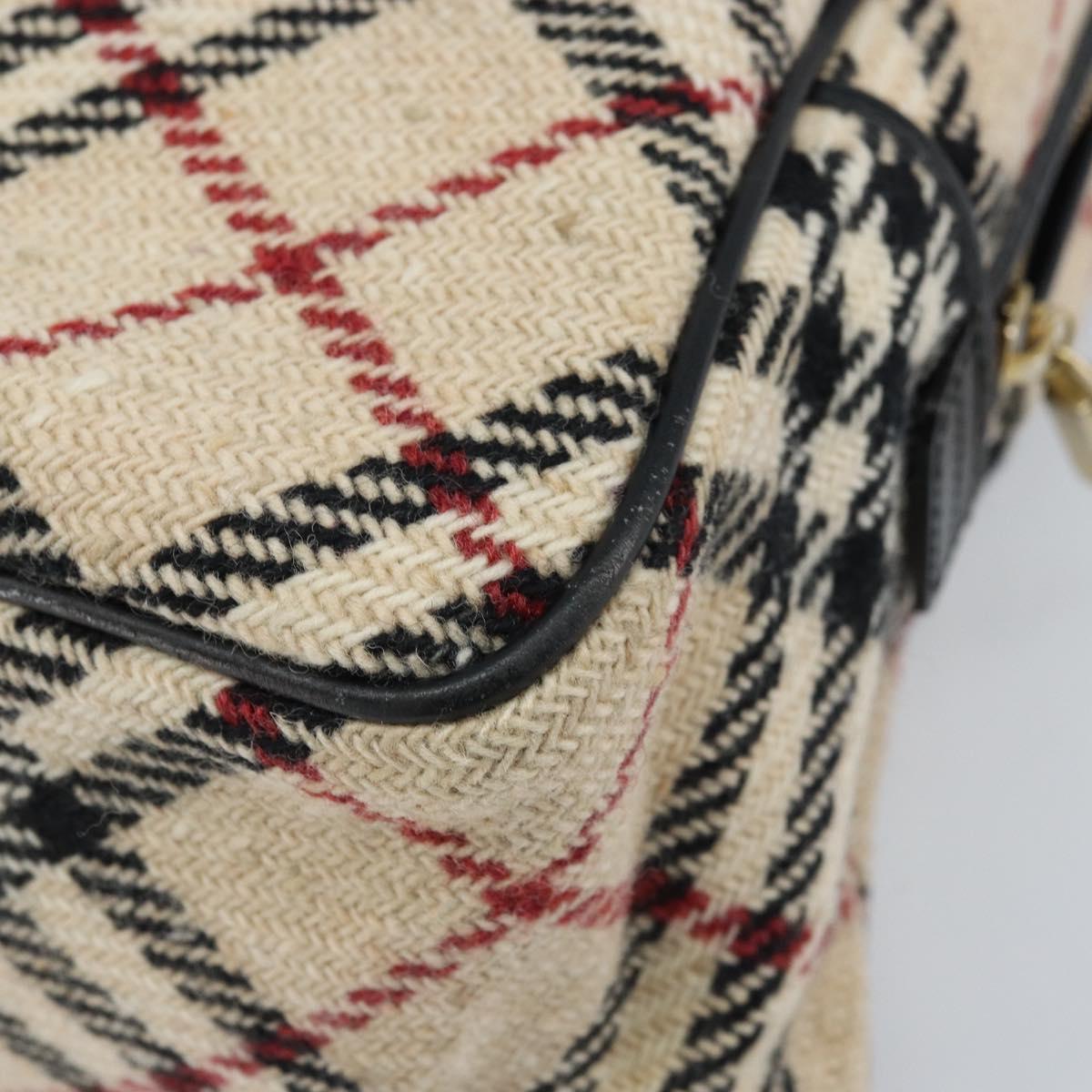 BURBERRY Nova Check Hand Bag Wool Beige Gold Auth mr2159V