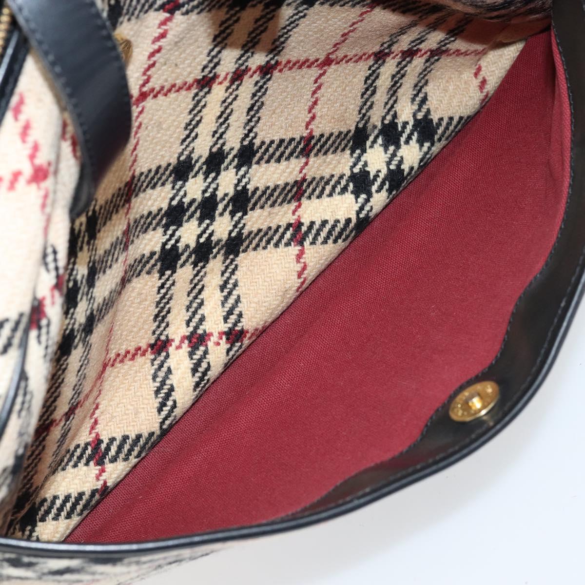 BURBERRY Nova Check Hand Bag Wool Beige Gold Auth mr2159V