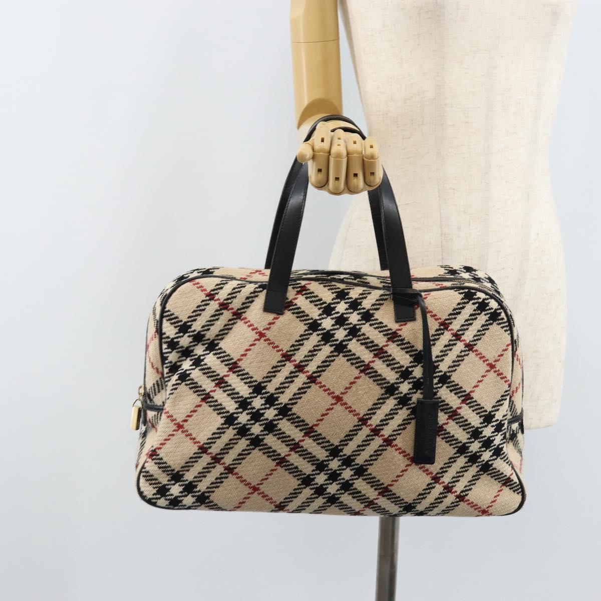 BURBERRY Nova Check Hand Bag Wool Beige Gold Auth mr2159V