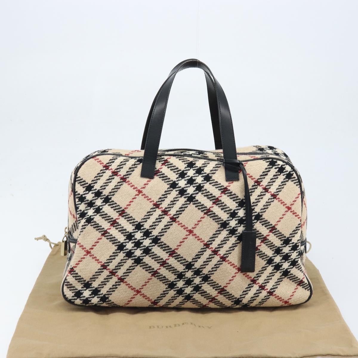 BURBERRY Nova Check Hand Bag Wool Beige Gold Auth mr2159V