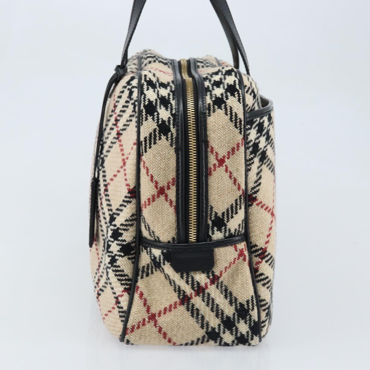 BURBERRY Nova Check Hand Bag Wool Beige Gold Auth mr2159V