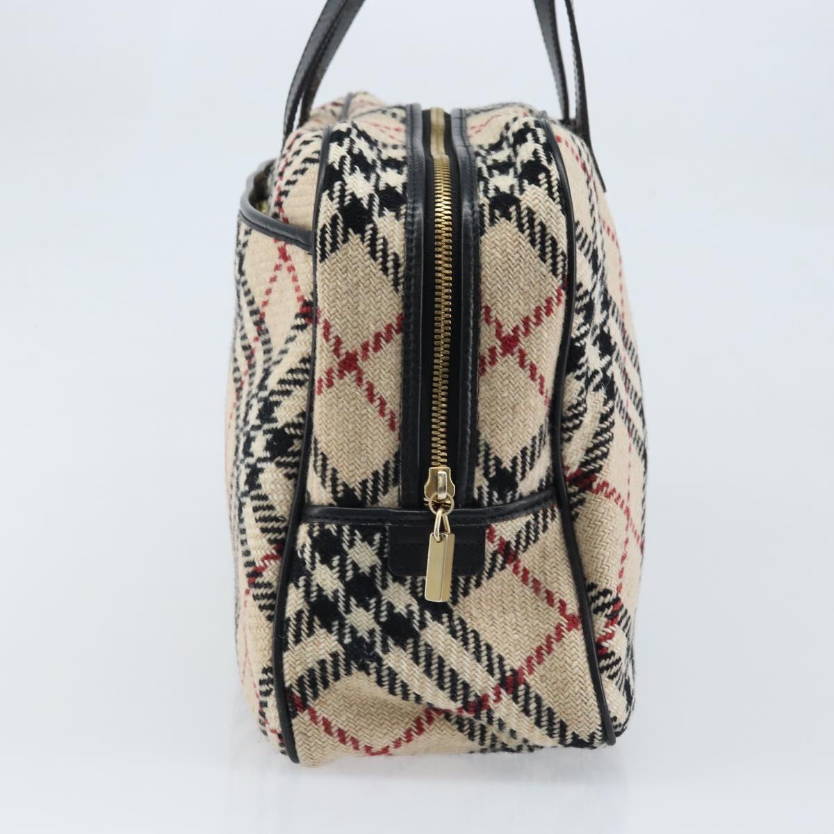 BURBERRY Nova Check Hand Bag Wool Beige Gold Auth mr2159V