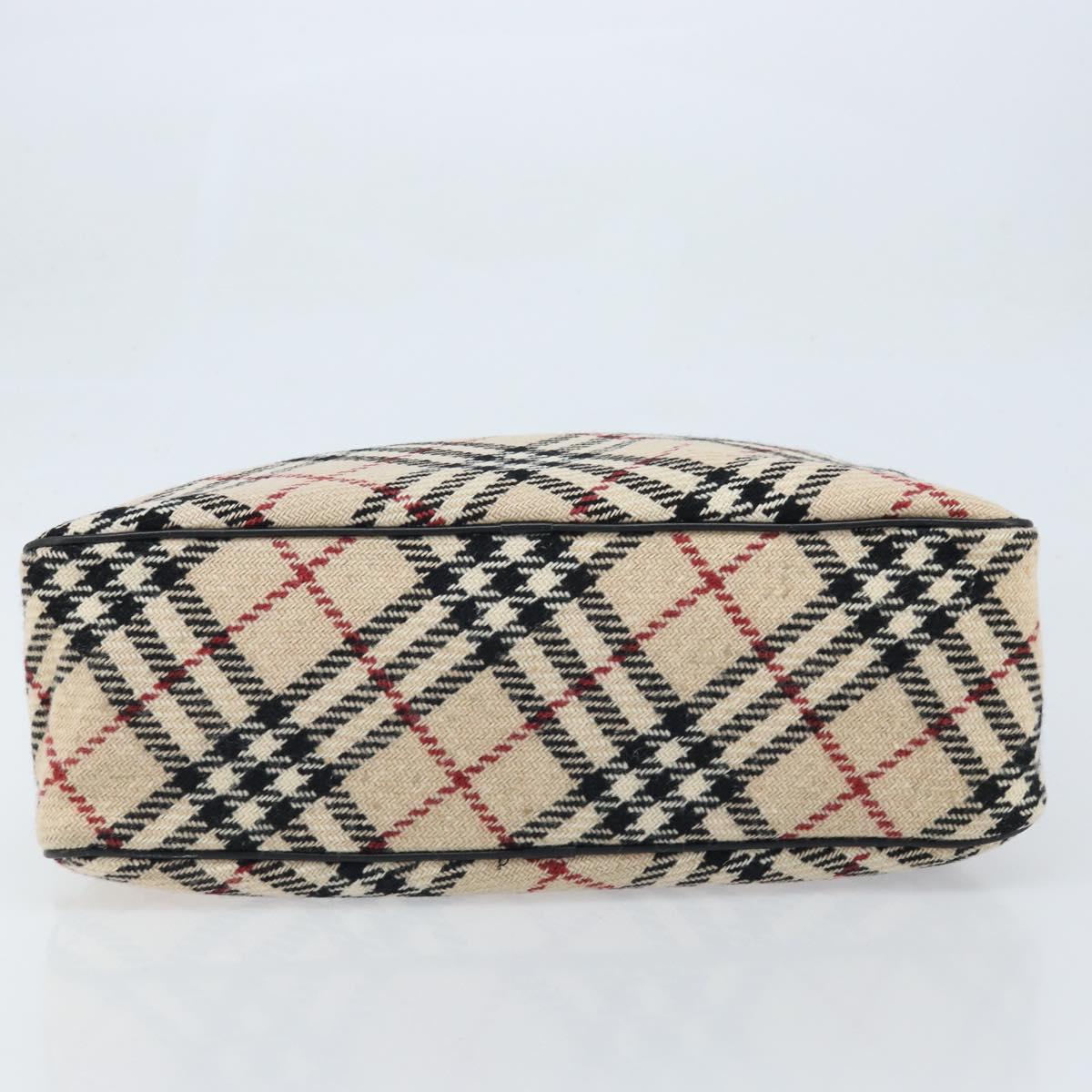 BURBERRY Nova Check Hand Bag Wool Beige Gold Auth mr2159V