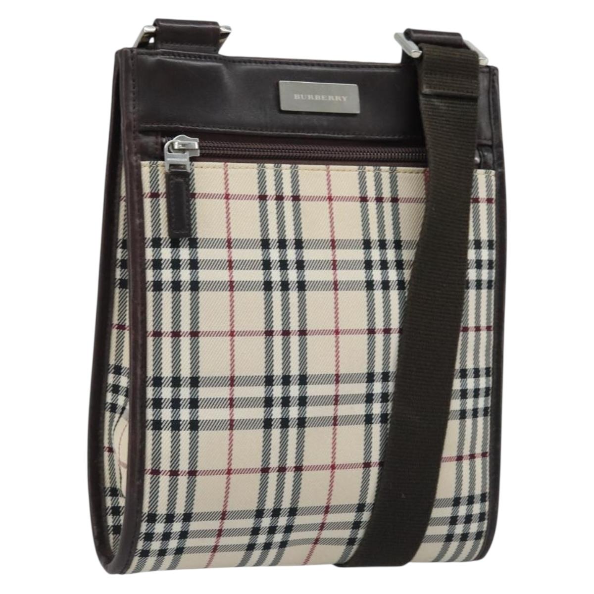 BURBERRY Nova Check Shoulder Bag Canvas Beige Silver Auth mr2160