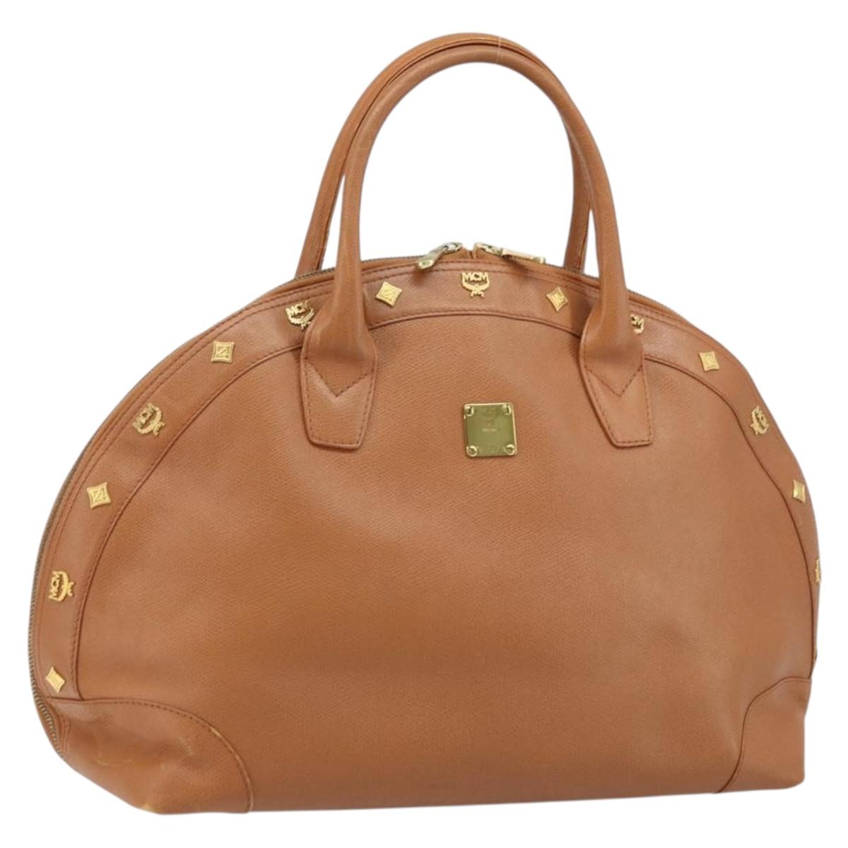 MCM Hand Bag Leather Brown Gold Auth mr2162