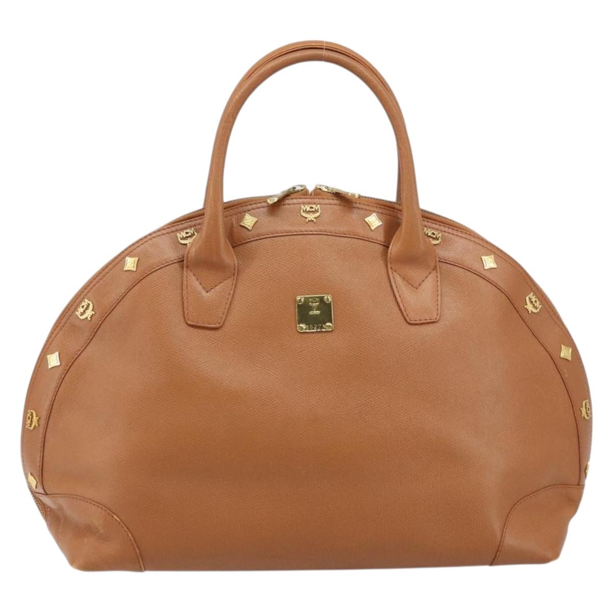 MCM Hand Bag Leather Brown Gold Auth mr2162