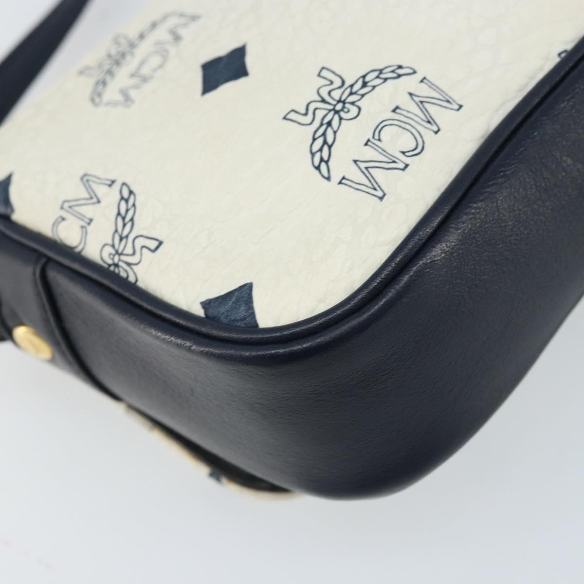 MCM Vicetos Logogram Shoulder Bag PVC Leather White Gold Auth mr2164