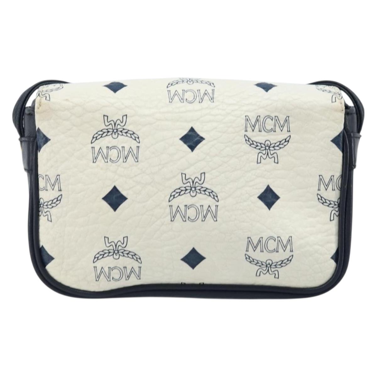 MCM Vicetos Logogram Shoulder Bag PVC Leather White Gold Auth mr2164